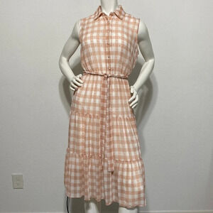 Nanette Lepore NWT Blush Gingham Tiered Shirt Dress Size 2